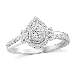 2 Ct. T.W. Pear-Shaped Multi-Diamond Double Frame Multi-Row Vintage-Style Engagement Ring in 10K White Gold (J/I3)