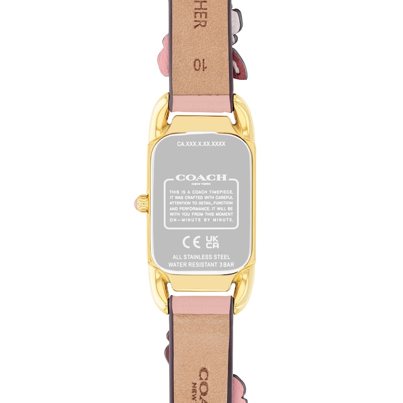 Ladies' Coach Cadie Gold-Tone IP Pink Leather Strap Watch with Rectangular Dial (Model: 14504191)