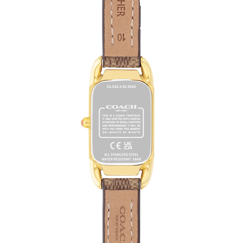 Ladies' Coach Cadie Gold-Tone IP Tan Leather Strap Watch with Rectangular Dial (Model: 14504192)