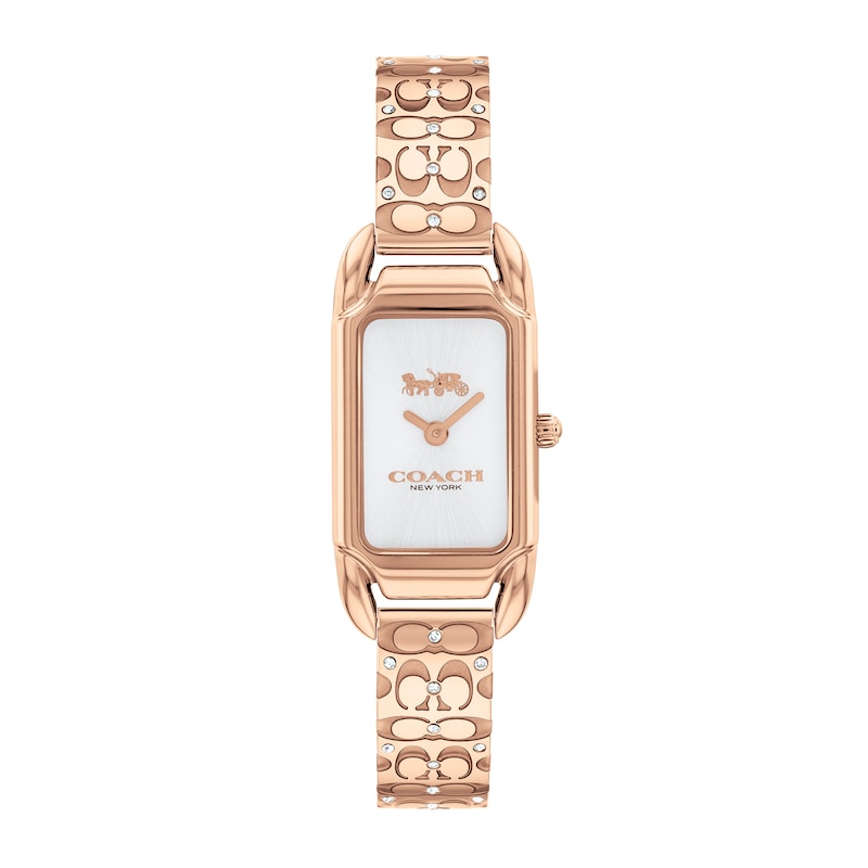 Main Image 1 of Ladies' Coach Cadie Crystal Accent Rose-Tone IP Bangle Watch with Rectangular White Dial (Model: 14504197)