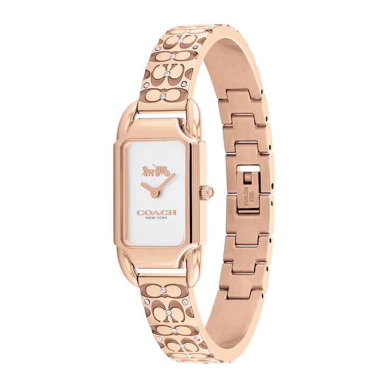 Main Image 2 of Ladies' Coach Cadie Crystal Accent Rose-Tone IP Bangle Watch with Rectangular White Dial (Model: 14504197)