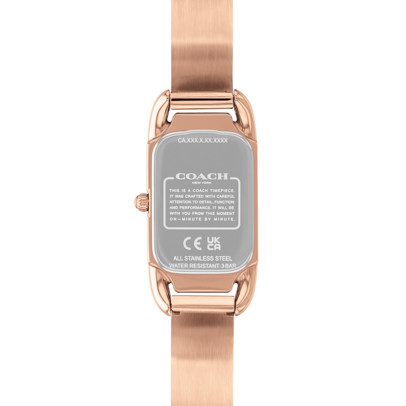 Main Image 3 of Ladies' Coach Cadie Crystal Accent Rose-Tone IP Bangle Watch with Rectangular White Dial (Model: 14504197)