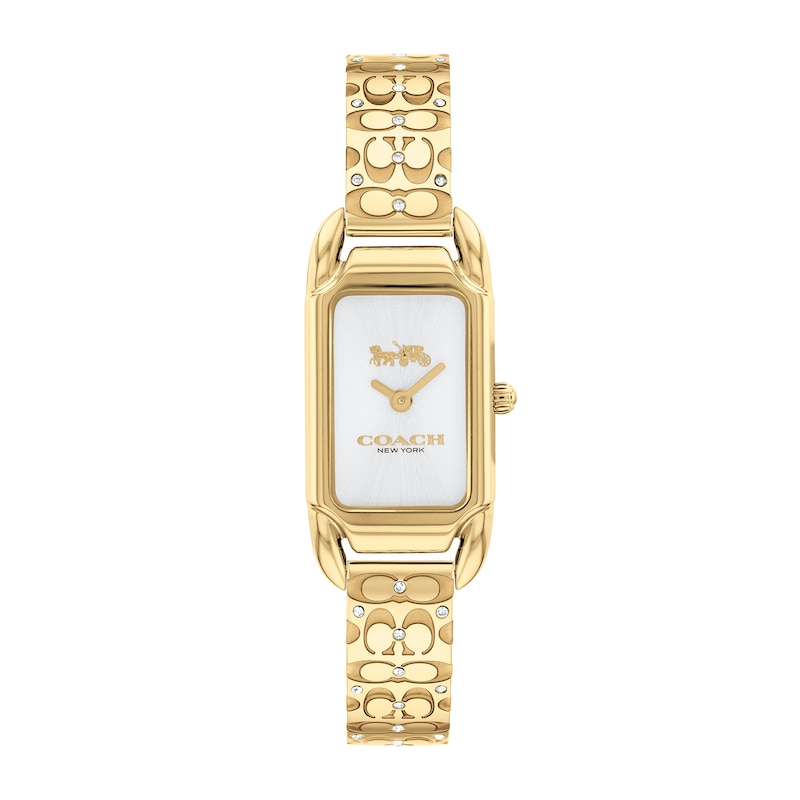 Main Image 1 of Ladies' Coach Cadie Crystal Accent Gold-Tone IP Bangle Watch with Rectangular White Dial (Model: 14504196)