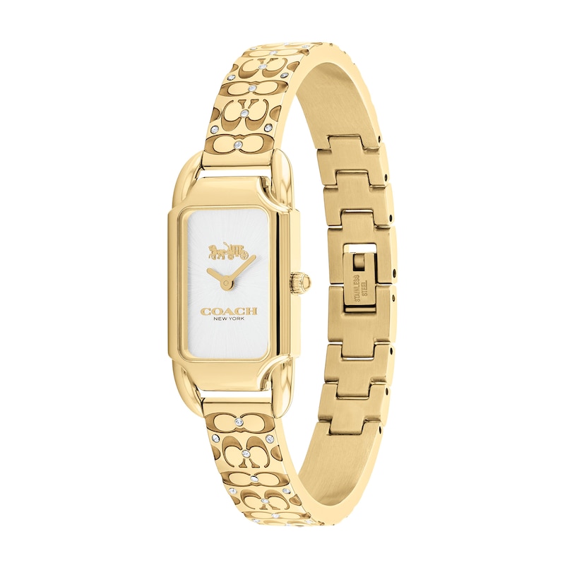 Main Image 2 of Ladies' Coach Cadie Crystal Accent Gold-Tone IP Bangle Watch with Rectangular White Dial (Model: 14504196)