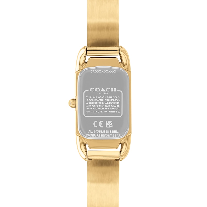 Ladies' Coach Cadie Crystal Accent Gold-Tone IP Bangle Watch with Rectangular White Dial (Model: 14504196)