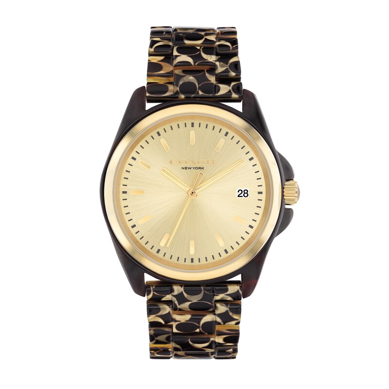 Main Image 1 of Ladies' Coach Greyson Brown Tortoiseshell Signature C Resin Watch with Gold-Tone Dial (Model: 14504187)