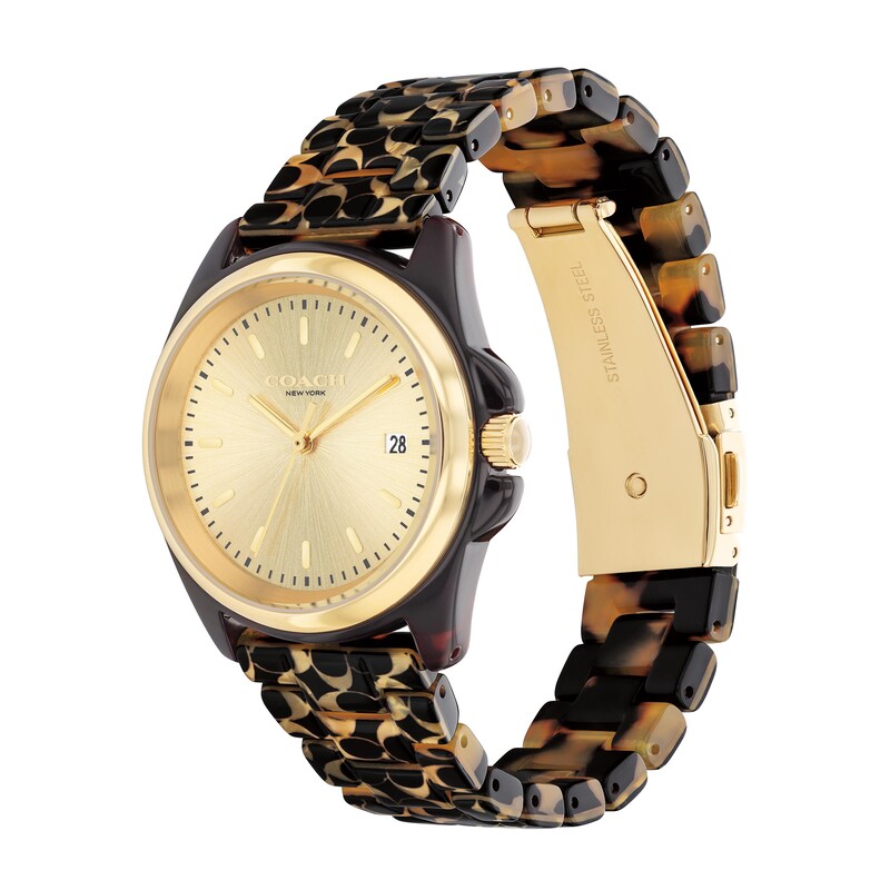 Main Image 2 of Ladies' Coach Greyson Brown Tortoiseshell Signature C Resin Watch with Gold-Tone Dial (Model: 14504187)