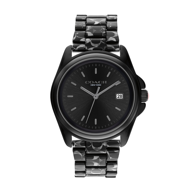 Ladies'  Coach Greyson Black Tortoiseshell Signature C Resin Watch with Black Dial (Model: 14504186)