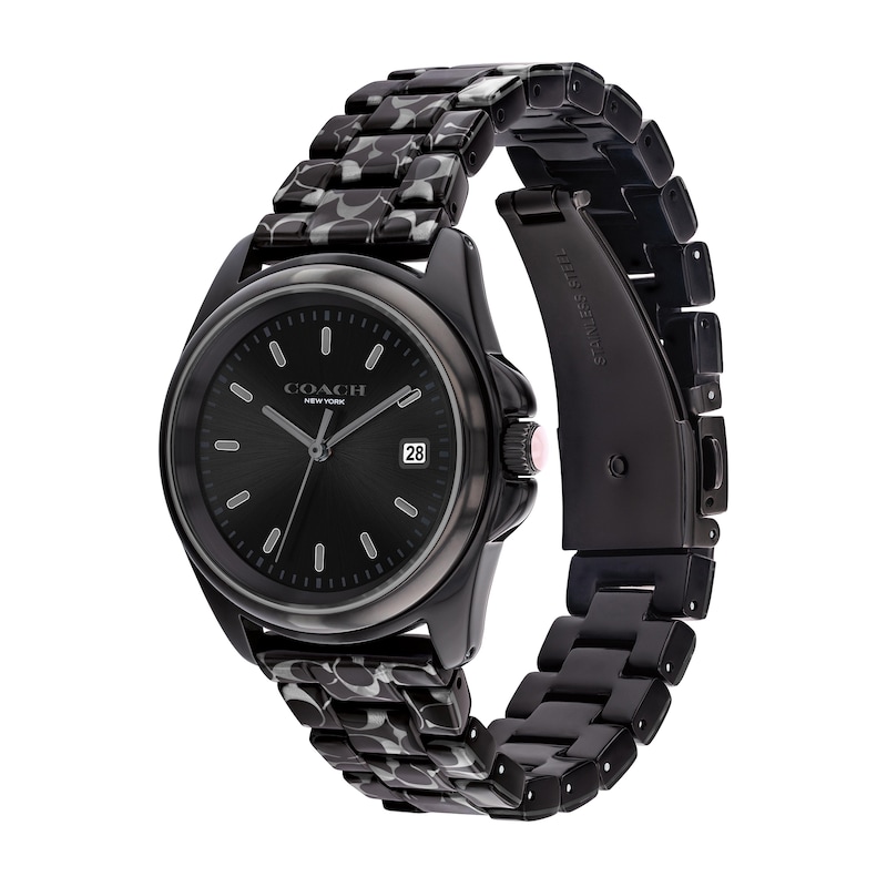 Ladies'  Coach Greyson Black Tortoiseshell Signature C Resin Watch with Black Dial (Model: 14504186)