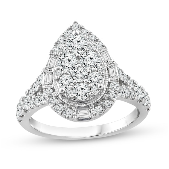 2 Ct. T.W. Pear-Shaped Multi-Diamond Double Frame Multi-Row Vintage-Style Engagement Ring in 10K White Gold (J/I3)