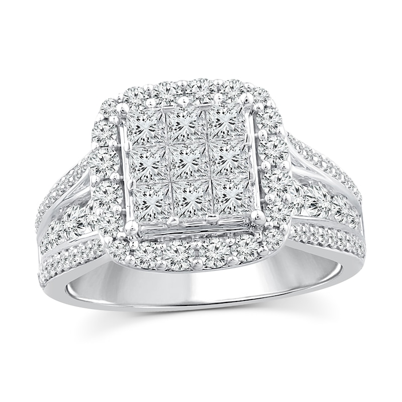 2 CT. T.W. Princess Multi-Diamond Frame Triple Row Engagement Ring in ...