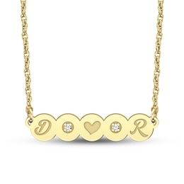 Couple's Diamond Accent Engravable Bold Cursive Initials with Heart Bar Necklace (2 Initials)
