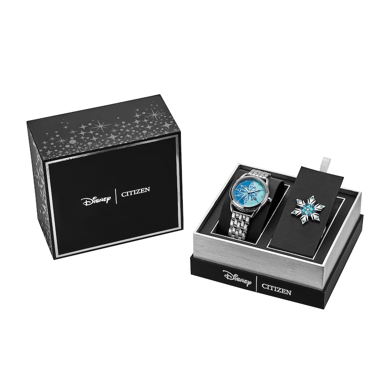 Ladies' Citizen Eco-Drive® Disney Frozen Crystal Accent Watch with Light Blue Dial and Pin Box Set (Model: FE7091-61W)