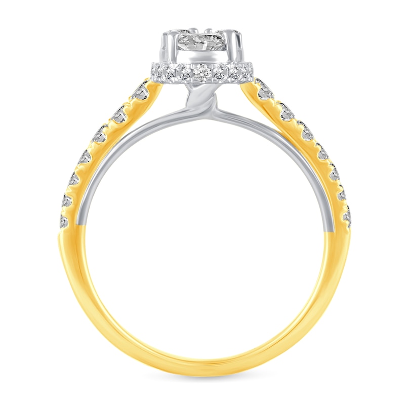 Main Image 2 of 1 CT. T.W. Oval Multi-Diamond Hidden Halo Engagement Ring in 14K Two-Tone Gold