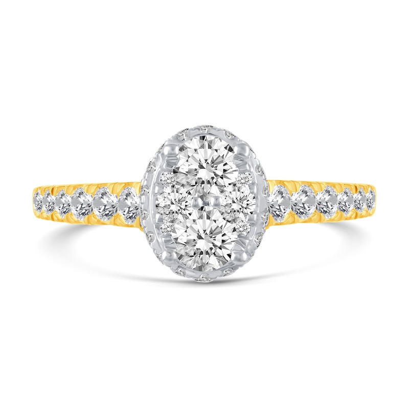 Main Image 3 of 1 CT. T.W. Oval Multi-Diamond Hidden Halo Engagement Ring in 14K Two-Tone Gold