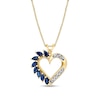 Thumbnail Image 1 of Marquise-Cut Blue Sapphire and 1/15 CT. T.W. Diamond Frame Heart Pendant in 14K Gold