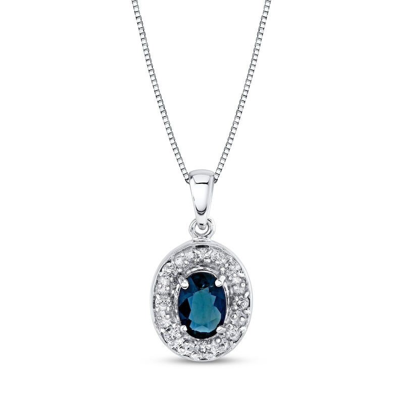 Main Image 1 of Oval Blue Sapphire and 1/5 CT. T.W. Diamond Channel Frame Pendant in 14K White Gold