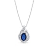 Thumbnail Image 1 of Oval Blue Sapphire and 1/5 CT. T.W. Diamond Flame Pendant in 14K White Gold