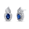 Thumbnail Image 1 of Oval Blue Sapphire and 1/3 CT. T.W. Diamond Flame Drop Earrings in 14K White Gold