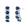 Thumbnail Image 1 of Oval Blue Sapphire and 1/8 CT. T.W. Diamond Duos Hoop Earrings in 14K White Gold