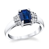 Thumbnail Image 1 of Emerald-Cut Blue Sapphire and 1/5 CT. T.W. Diamond Double Collar Ring in 14K White Gold