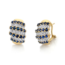 Blue Sapphire and 5/8 CT. T.W. Diamond Cascading Multi-Row Drop Earrings in 14K Gold