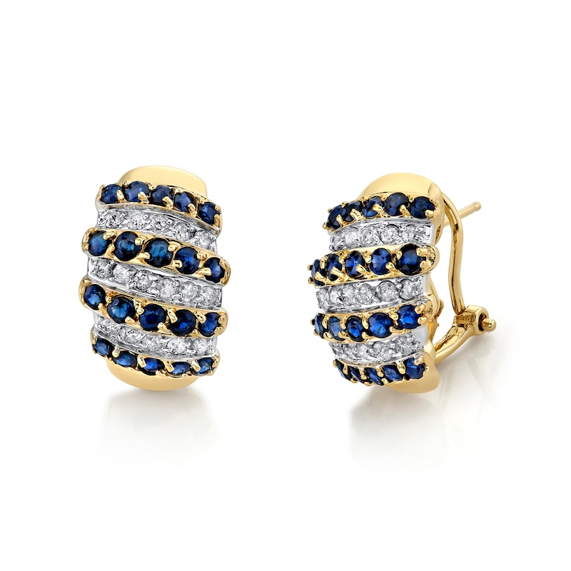 Main Image 1 of Blue Sapphire and 5/8 CT. T.W. Diamond Cascading Multi-Row Drop Earrings in 14K Gold