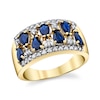 Thumbnail Image 1 of Pear-Shaped Blue Sapphire and 3/8 CT. T.W. Diamond Edge Mirrored Band in 14K Gold