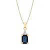 Thumbnail Image 1 of Emerald-Cut Blue Sapphire and 1/20 CT. T.W. Diamond Tri-Top Pendant in 14K Gold