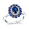 Thumbnail Image 1 of Oval Blue Sapphire and 1/6 CT. T.W. Diamond Floral Double Frame Ring in 14K White Gold