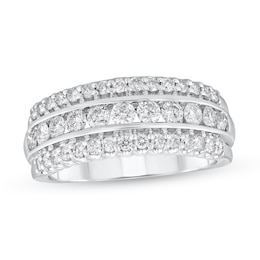 1 CT. T.W. Diamond Scallop Edge Triple Row Band in 10K White Gold