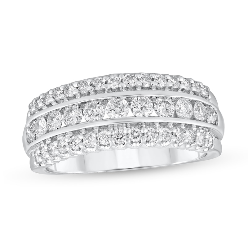 Main Image 1 of 1 CT. T.W. Diamond Scallop Edge Triple Row Band in 10K White Gold