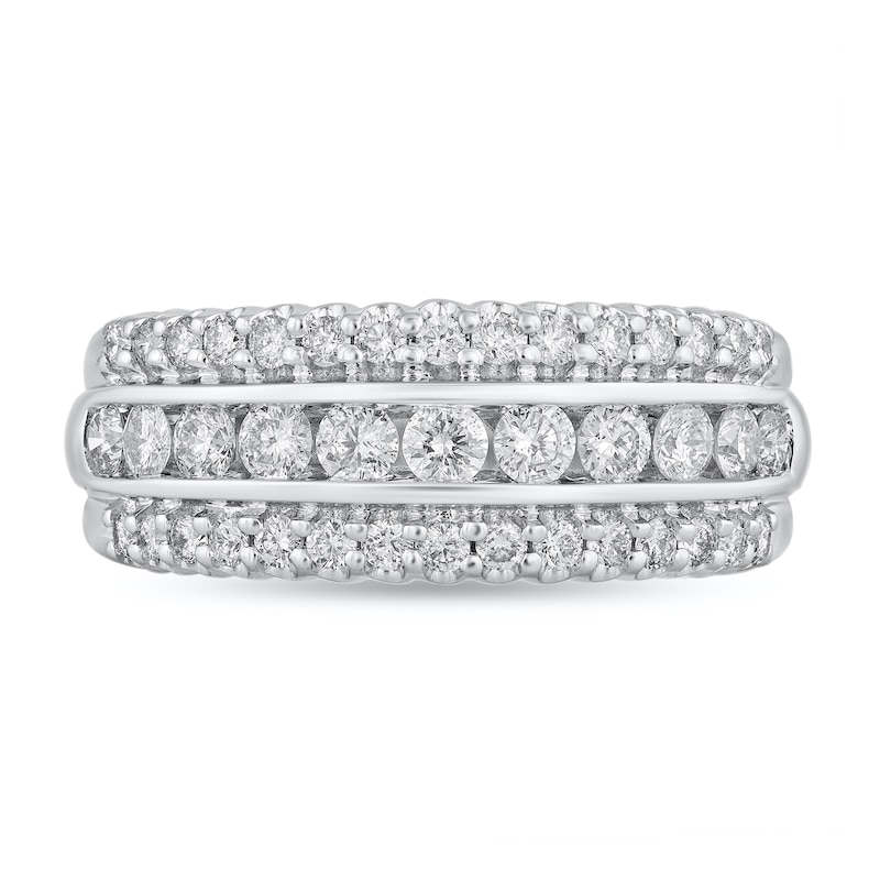 Main Image 3 of 1 CT. T.W. Diamond Scallop Edge Triple Row Band in 10K White Gold