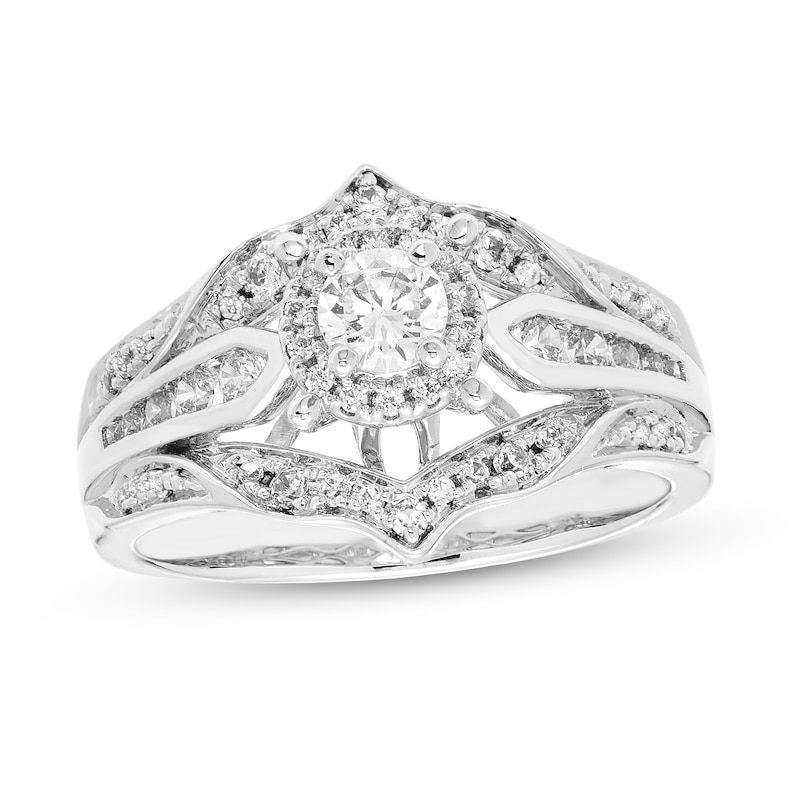 Main Image 1 of 5/8 CT. T.W. Diamond Frame Ornate Engagement Ring in 10K White Gold (I/I2)