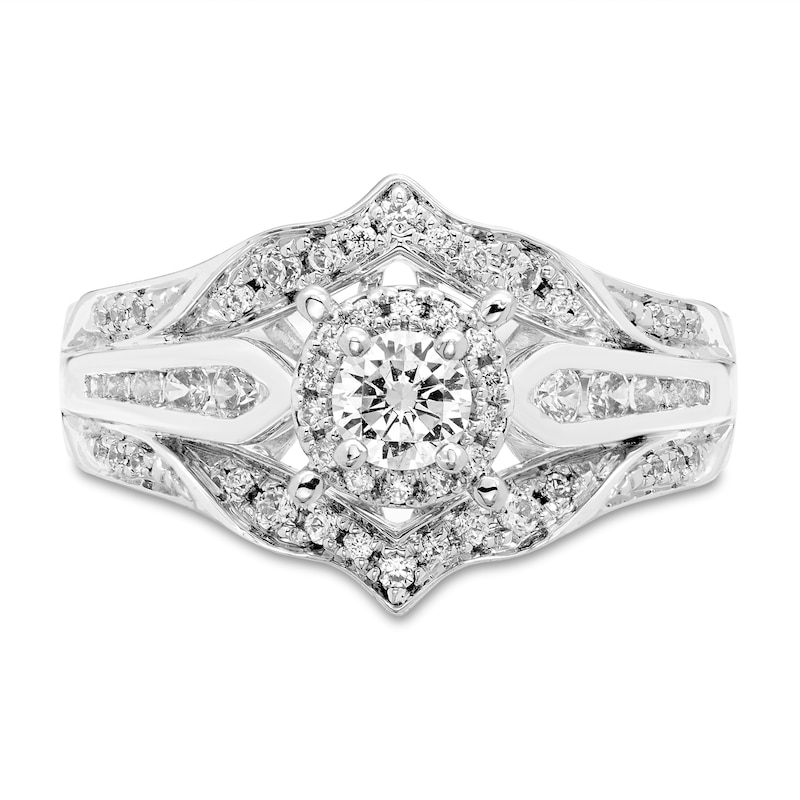 Main Image 3 of 5/8 CT. T.W. Diamond Frame Ornate Engagement Ring in 10K White Gold (I/I2)