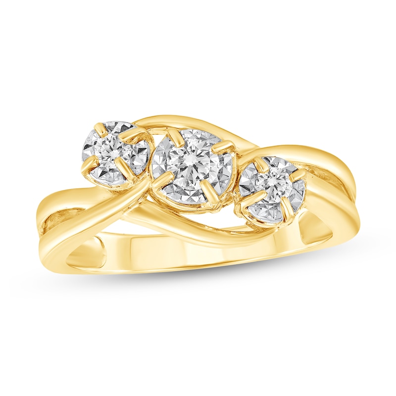 Main Image 1 of 1/4 CT. T.W. Diamond Bypass Three Stone Engagement Ring in 10K Gold (I/I3)