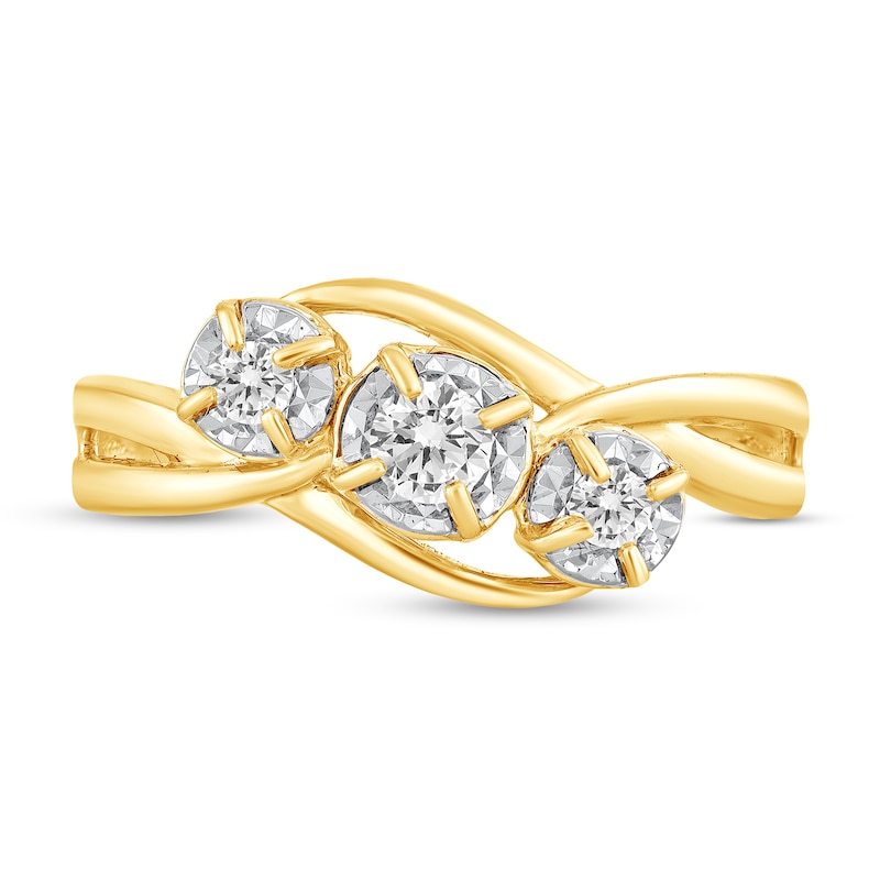 Main Image 3 of 1/4 CT. T.W. Diamond Bypass Three Stone Engagement Ring in 10K Gold (I/I3)