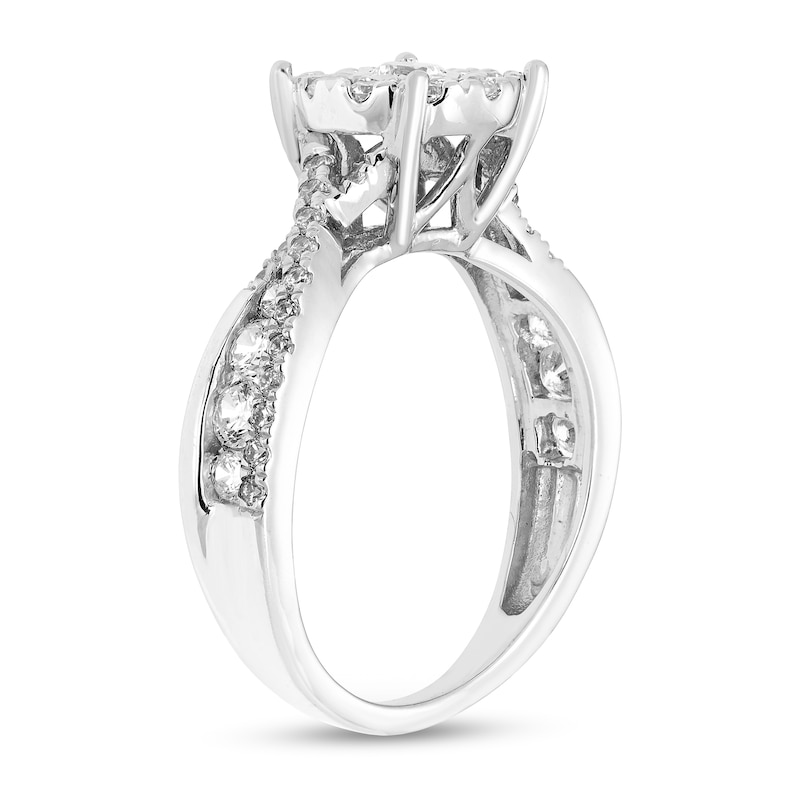 7/8 CT. T.W. Diamond Frame Criss-Cross Engagement Ring in 10K White Gold (I/I3)