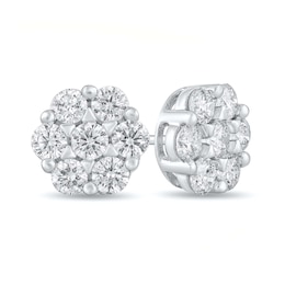 2 CT. T.W. Multi-Diamond Flower Stud Earrings in 14K White Gold