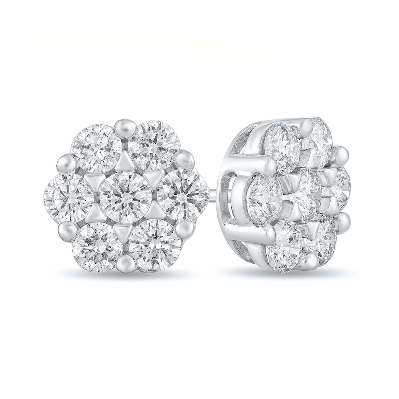 Main Image 1 of 2 CT. T.W. Multi-Diamond Flower Stud Earrings in 14K White Gold