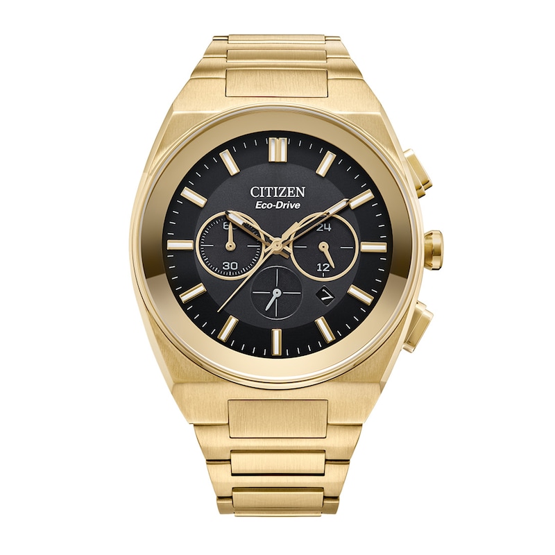 Men's Citizen Eco-Drive® Axiom Chronograph Gold-Tone Watch with Black ...