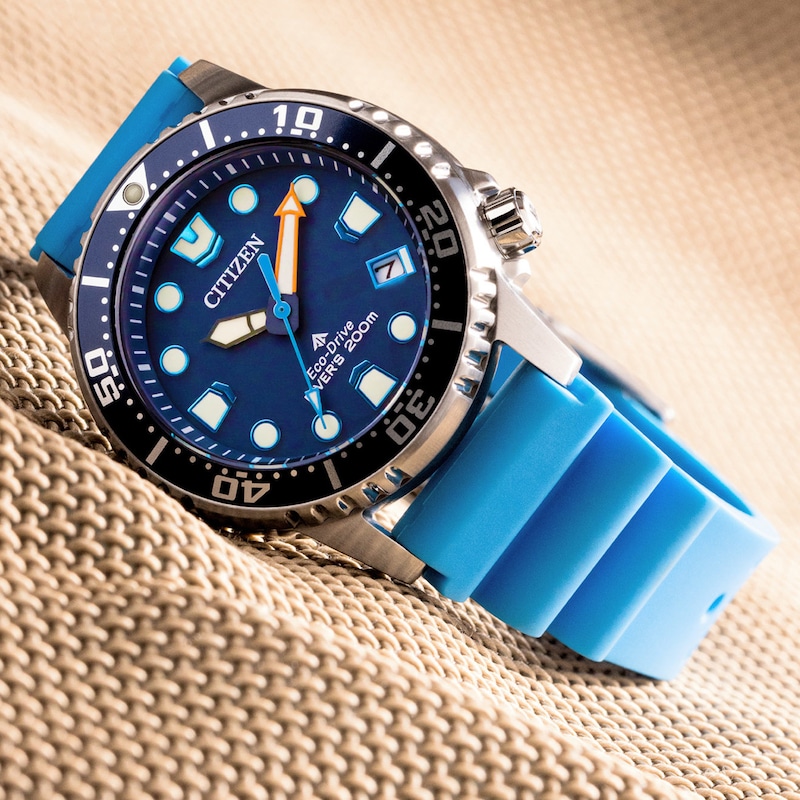 Main Image 4 of Ladies' Citizen Eco-Drive® Promaster Dive Blue Rubber Strap Watch with Dark Blue Dial (Model: EO2028-06L)