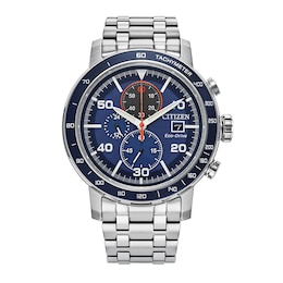 Men's Citizen Eco-Drive® Brycen Chronograph Silver-Tone Watch with Blue Dial (Model: CA0850-59L)