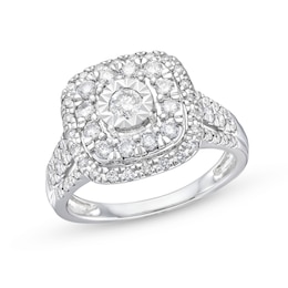 1 CT. T.W. Diamond Double Cushion Frame Engagement Ring in 10K White Gold