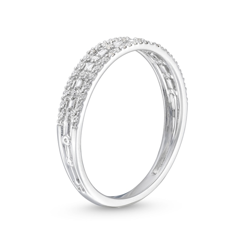 1/15 CT. T.W. Baguette and Round Diamond Edge Vintage-Style Band in 10K White Gold