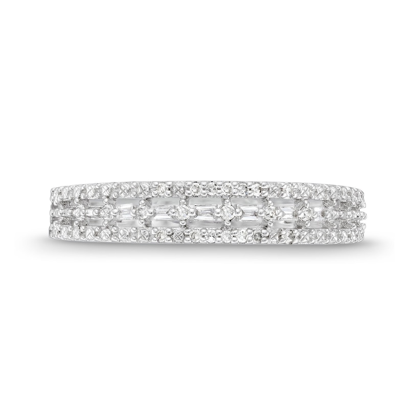 1/15 CT. T.W. Baguette and Round Diamond Edge Vintage-Style Band in 10K White Gold
