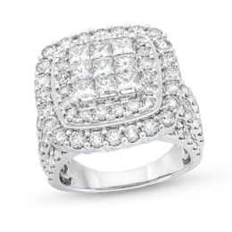 4 CT. T.W. Princess-Cut Multi-Diamond Cushion Frame Vintage-Style Engagement Ring in 10K White Gold