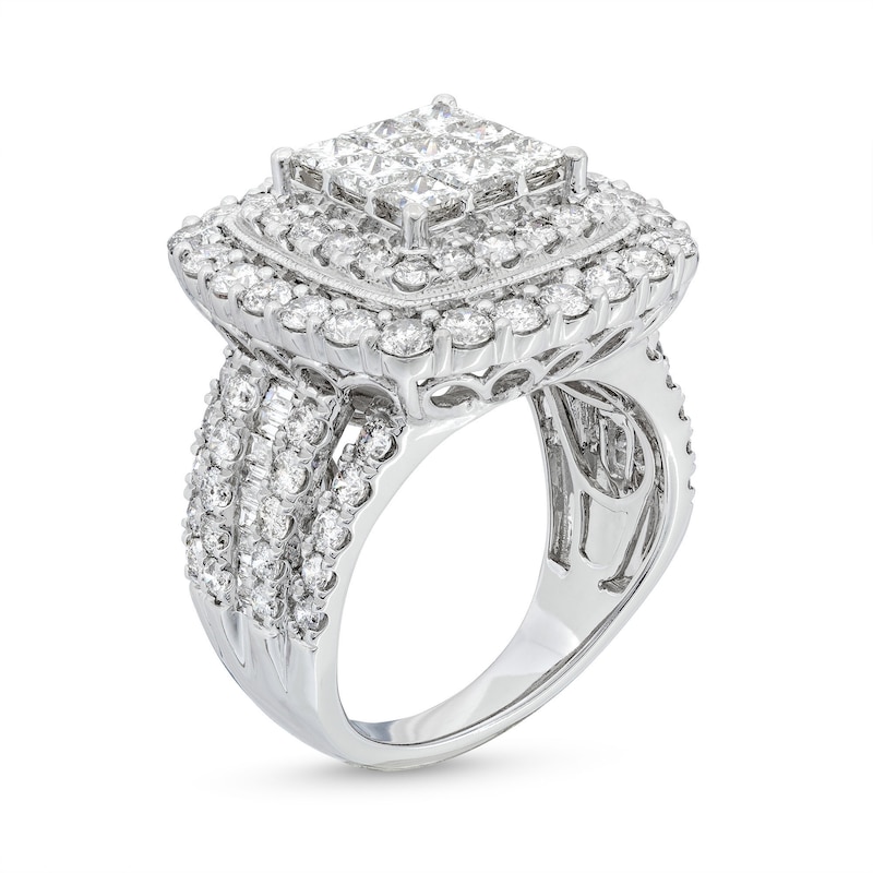 Main Image 3 of 4 CT. T.W. Princess-Cut Multi-Diamond Cushion Frame Vintage-Style Engagement Ring in 10K White Gold