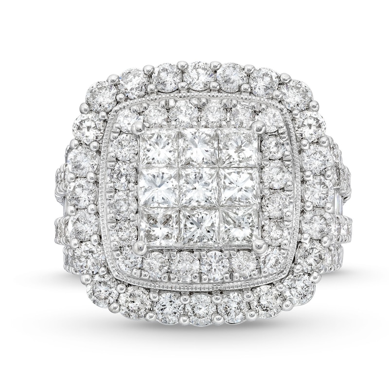 Main Image 4 of 4 CT. T.W. Princess-Cut Multi-Diamond Cushion Frame Vintage-Style Engagement Ring in 10K White Gold