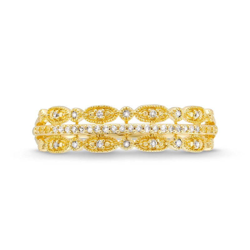 1/15 CT. T.W. Diamond Triple Row Vintage-Style Band in 10K Gold